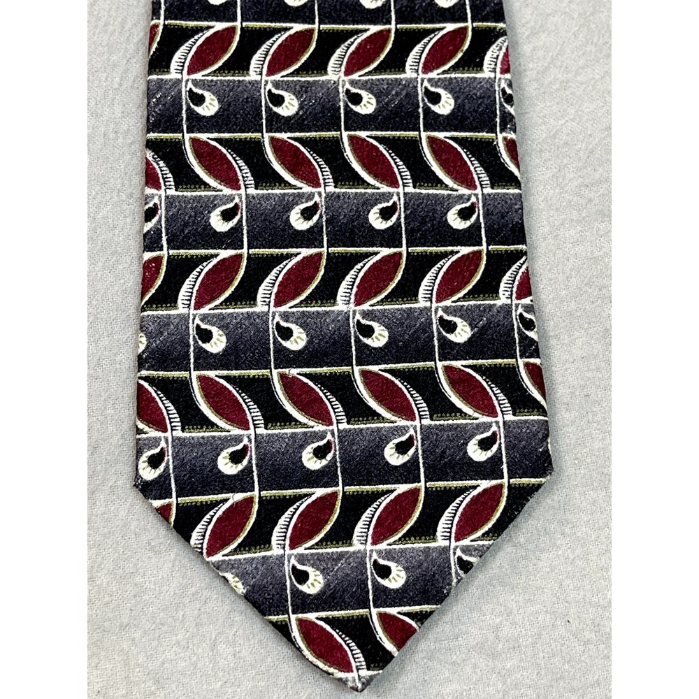 Pierre Cardin Tie Silk Mens Formal Necktie Geometric Gray Black Red 65" 4" Long
